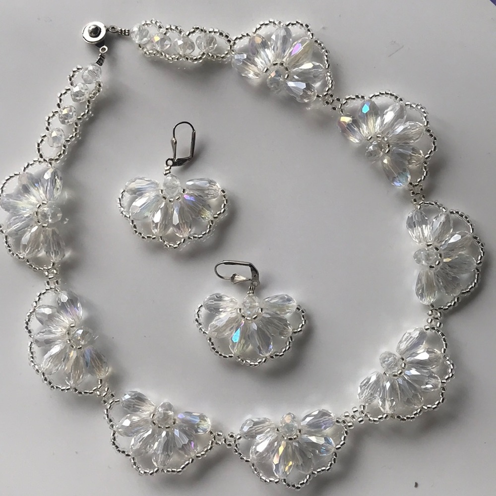 Hand made white Necklace & Earrings